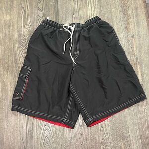 Speedo Board Short Athletic Surfing Trunks Elastic Drawstring Waist Black Large